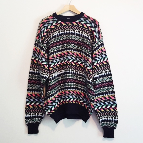 Vintage Sweaters - Vintage oversized knit sweater colourful fair isle